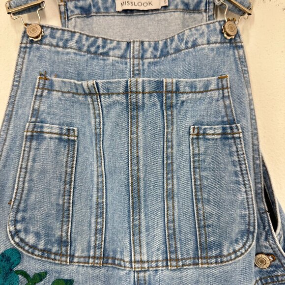 Misslook Floral Painted Denim Bib Overalls Festival Quirky Women's Size Small - Picture 5 of 12